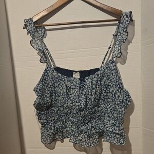 No Boundaries Navy Floral Ruffle Crop Top